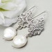 Large Coin Pearl Earrings Natural Freshwater Pearls. Sterling Silver Brides Everyday Wear Special Occasion Wedding Jewelry