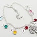 Personalized Handstamped Leaf Silver Bracelet and Swarovski Birthstone Bezels - My Family Tree
