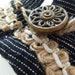 Wrist Cuff - Bracelet - Fabric Cuff - Handmade - OOAK - Black with Trim and Vintage Button