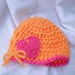 Orange Hat with Pink Heart Applique and Trim - newborn - a one and only - ready to ship