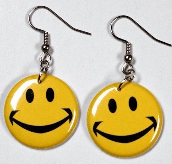 Yellow Happy Face Button Earrings