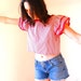 vintage 80s RUFFLE red and white striped CROP top, small