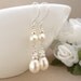 Long ivory pearl earrings, pearl drop earrings, wedding jewelry, sterling silver bridal earrings