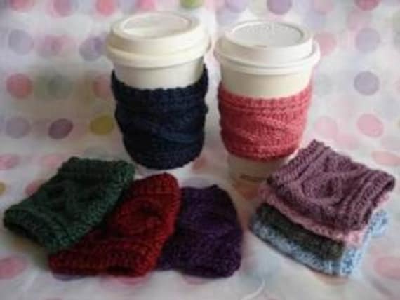 CABLE KNIT COFFEE CUP SLEEVE COZY Knitting Pattern