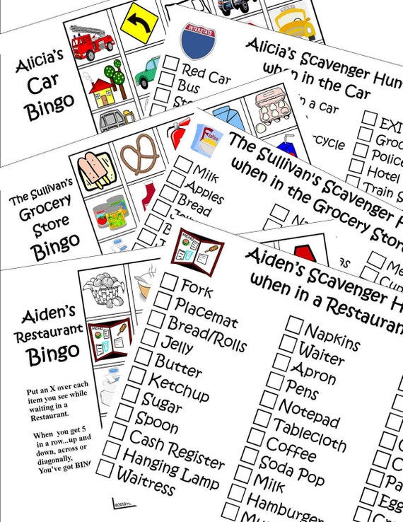 items similar to print 6 travel games kids personalized bingo and