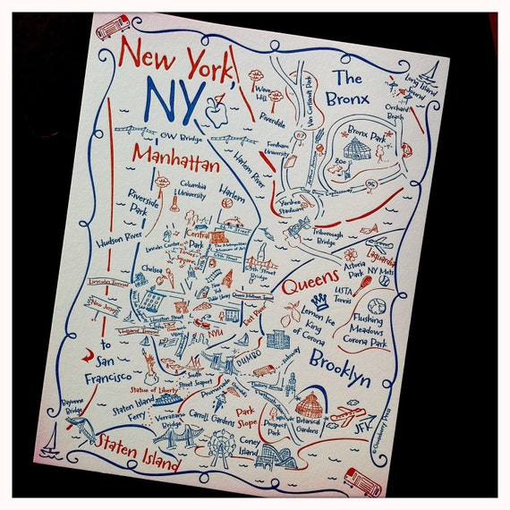 New York City Boroughs Map Letterpress Postcard / Save the