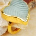 BIG Leaf Unique Carved Aquamarine GOLD PLATED over Silver ring