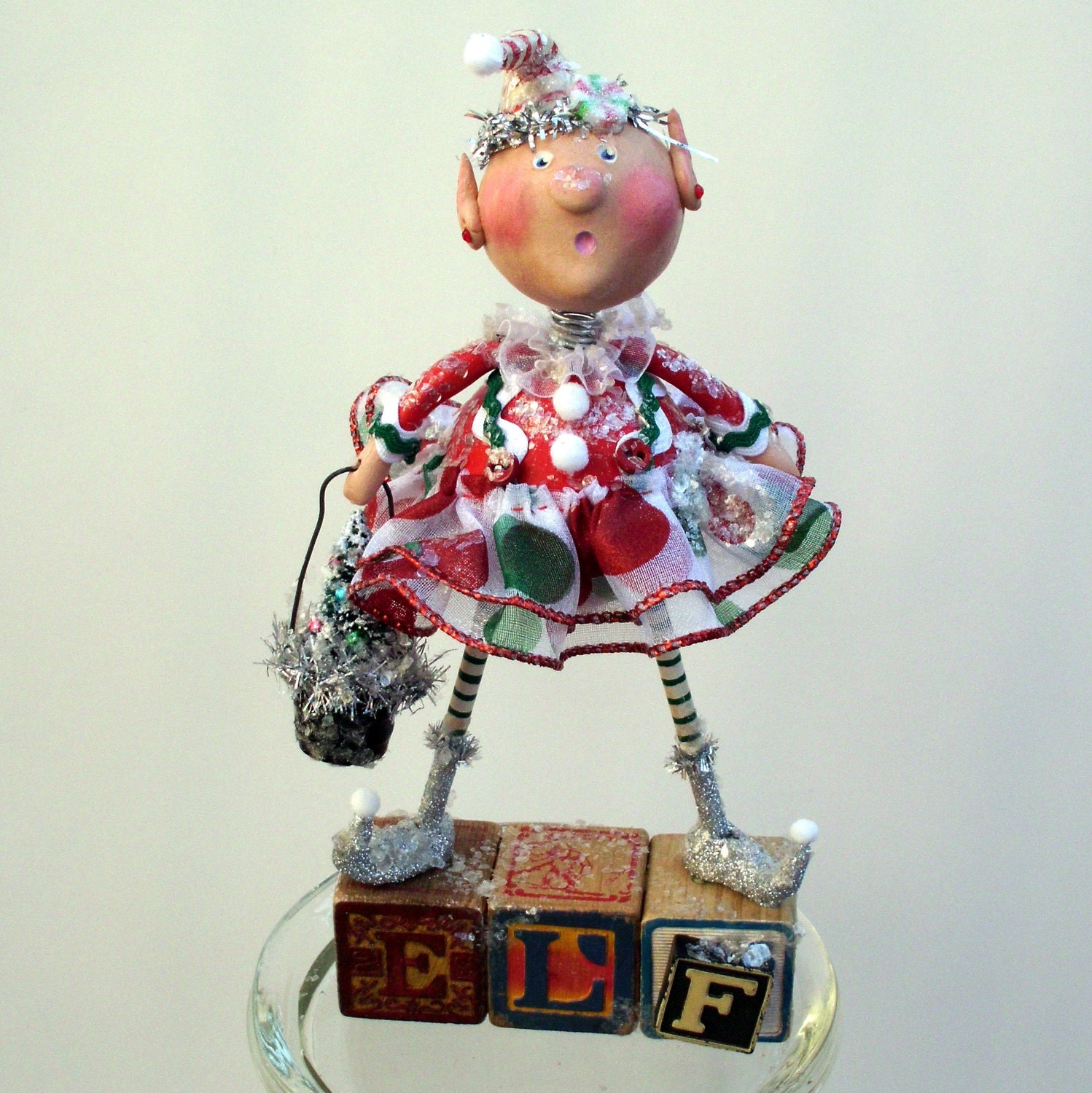 Christmas Elf Folk Art Holiday Collectible Art By Junebugsbylinda