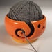 Yarn Bowl in Tangerine Orange Glaze with Spiral thrown on Potter's Wheel- Ready To Ship