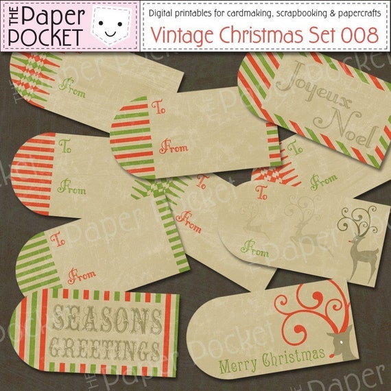 Items similar to Printable Vintage Christmas Tags and Papers on Etsy