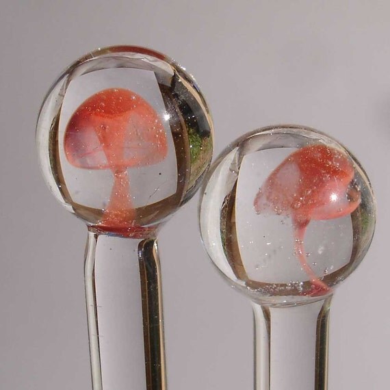 Pink Mushrooms Glass Knitting Needles US 10 6mm