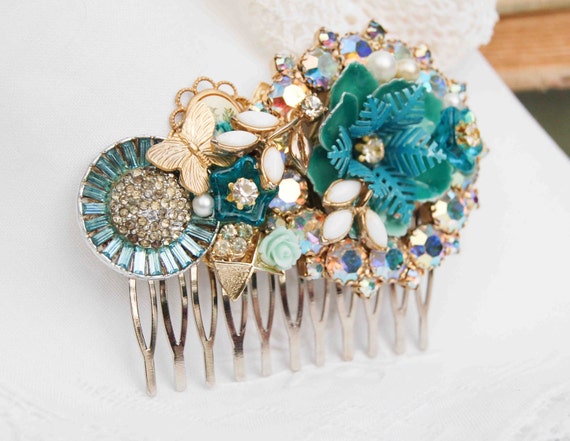 7. Blue Pearl Hair Comb - wide 7