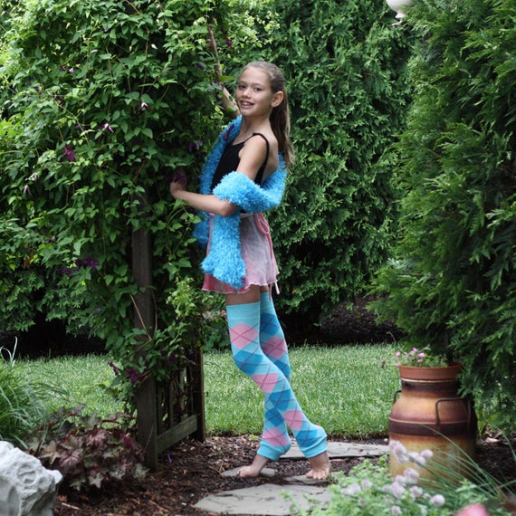 Turquoise Argyle Girls Leg Warmers FREE SHIPPING by PoshPipsqueak