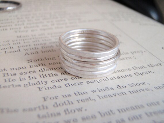 Everyday Ring Set, 6 Hammered Sterling Silver Bands