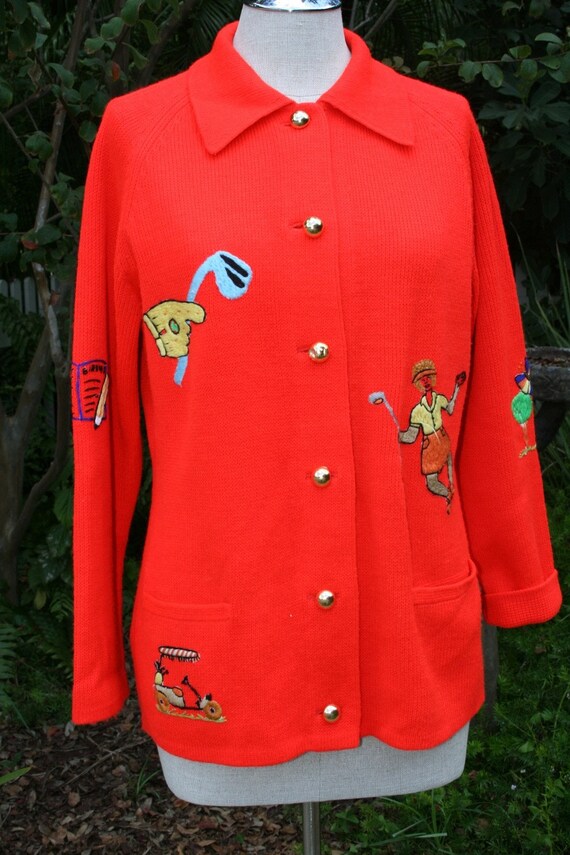 Hole in One 1970's Novelty Glowing Golf Sweater Neon