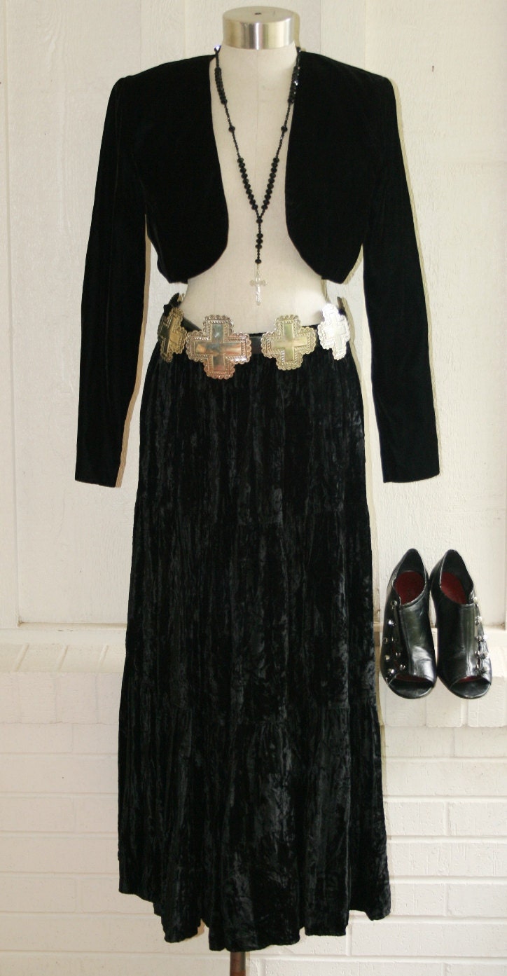 It's A Basic Black Velvet Broomstick Skirt