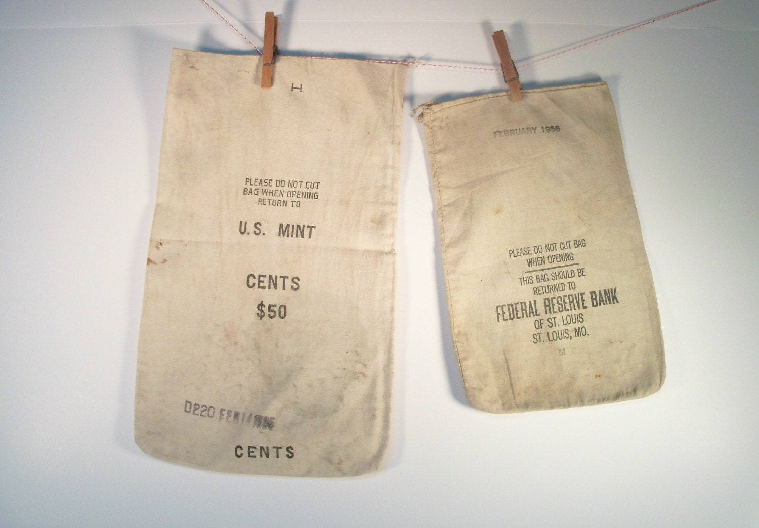 Vintage Canvas Money Bags U.S. Mint Federal Reserve Bank