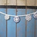Vintage Doily Bunting. Crochet Vintage doilies in cream with Blue edges.