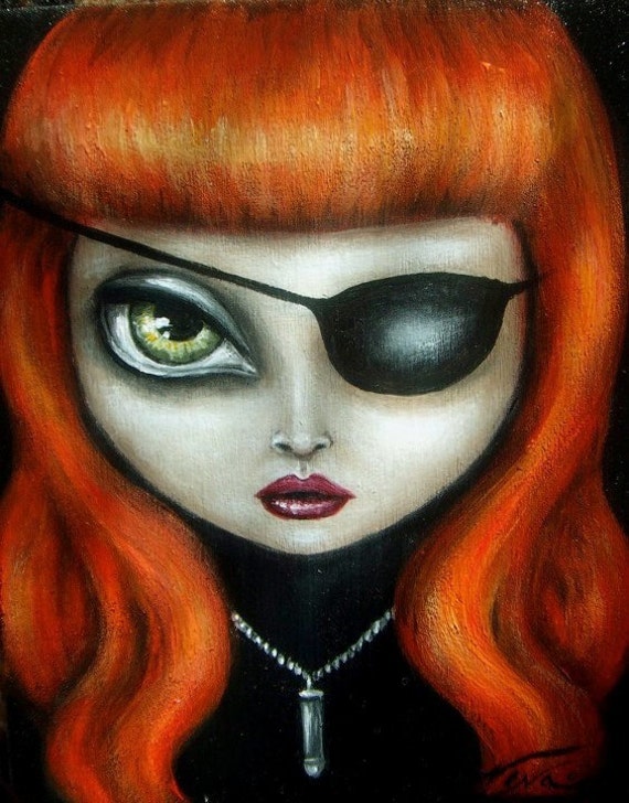 <b>...</b> steampunk big eye red head angry girl with eye patch <b>Nina Friday</b> giclee - il_570xN.132703858