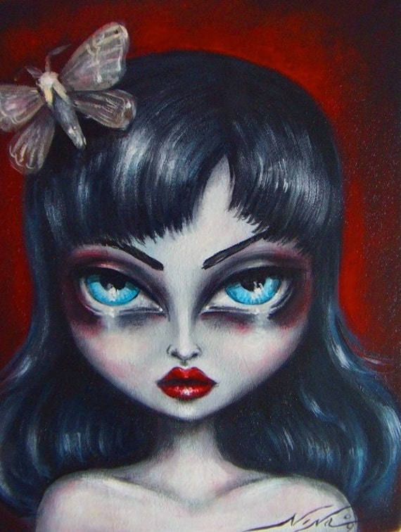 ADELA big eye gothic fairy girl with moth <b>NINA FRIDAY</b> giclee print - il_570xN.132810518