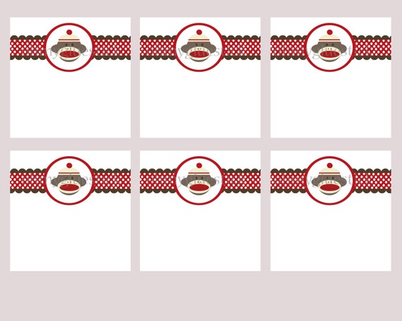 items similar to instant download sock monkey original printable tags