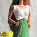 Barbie Dress White Eyelet Green Calico Print