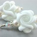 White Flower Lampwork Earrings, Freshwater Pearl Earrings, White Glass Earrings, White Earrings, Bridal Earrings - Vanilla Frosting