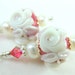 White Rose Earrings, Pink White Floral Lampwork Earrings, Ivory Cameo Rose Pink Glass Bead Earrings, Pearl Earrings - A Rose Is A Rose