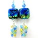 Cobalt Blue Glass Earrings, Cobalt Blue Yellow Aqua Green Lampwork Bead Earrings, Cobalt Blue Earrings - Tropical Rains