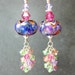 Purple Pink Glass Bead Earrings, Purple Pink Peach Boro Lampwork Earrings, Crystal Dangle Earrings - Sparkling Colors