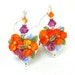 Orange Pink Heart Earrings, Flower Earrings, Orange Hot Pink Lampwork Earrings, Heart jewelry, Mother's Day Jewelry -Mother's Day