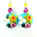 Daffodil Earrings, Turquoise Yellow Pink Floral Lampwork Earrings, Colorful Glass Bead Earrings, Flower Earrings - Summer Bouquet