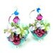 Flower Heart Earrings, Turquoise Blue Pink Floral Heart Lampwork Earrings, Aqua Blue Glass Bead Earrings, Mother's Day Earrings - Delightful