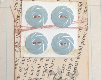 Vintage Blue Plastic Buttons on Handstamped Decorative Tag