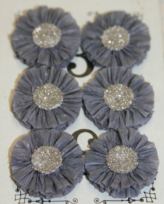 6 Small Grey Crepe Paper Rosettes