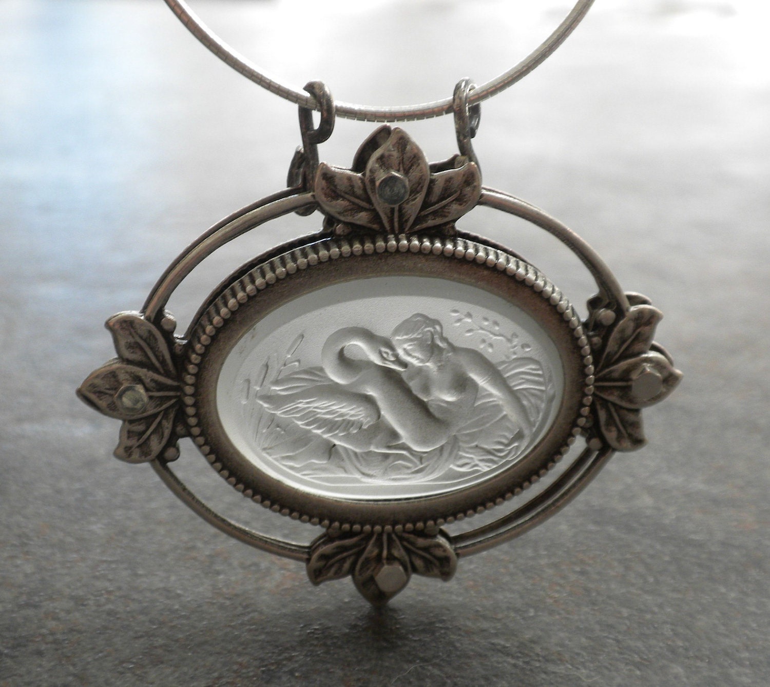 Vintage Cameo Leda and Zeus as Swan Necklace