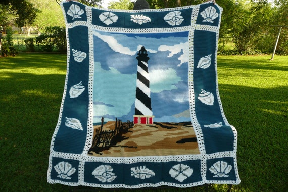 crochet lighthouse sea afghan pattern cape blanket hatteras shells afghans blankets patterns usa crocheted shipping quilt nautical