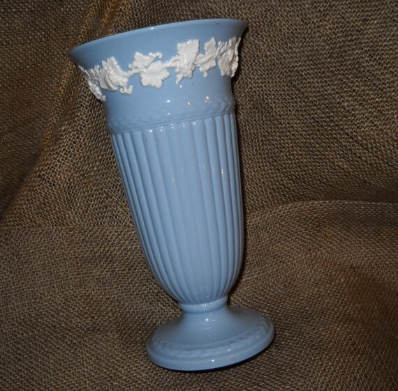 Items similar to Vintage Wedgwood Queensware Vase Blue and White Shine on Etsy