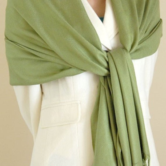 Soft solid color sage green olive green shawl / scarf