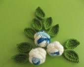 3 Pcs White and  Blue Crochet Applique roses...Pattern Applique...Crochet Applique...Embellishment