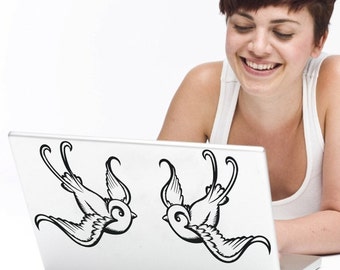 swallow laptop decals, tradtional tattoo sticker art, bird decals