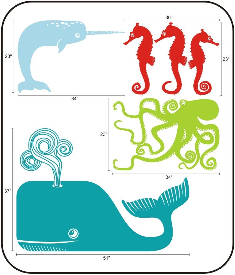 vinyl wall decal sea animals, ocean creatures, sticker art