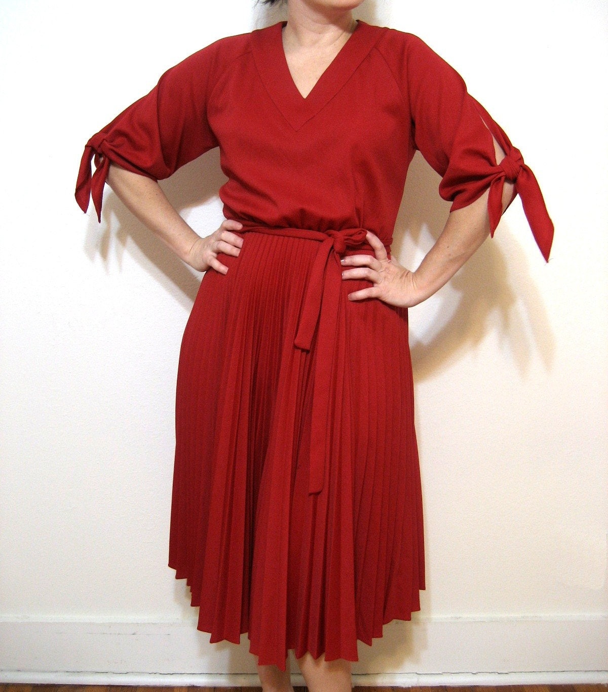 Vintage Red Day Dress 70s Candy Apple Red