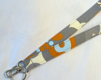 Amy Butler Fabric LANYARD Badge Holder Breakaway Lanyard Designer Fabric ID Clip Key Ring Fob Morning Glory Rust Blue Gray Handmade MTO