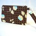 Wristlet Cluttch Purse ZIPPER POUCH Cosmetic Bag Pencil Case Key Fob Joel Dewberry Tossed Flowers Brown Blue Handmade