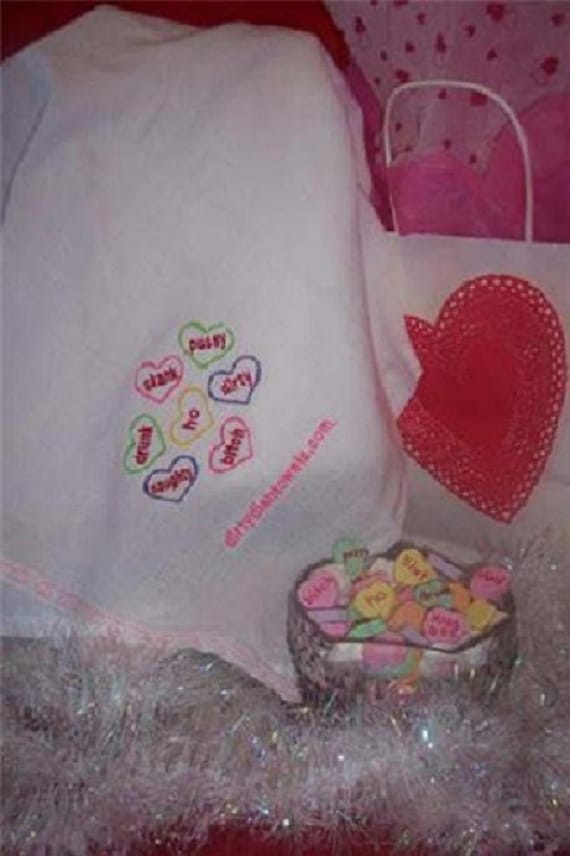 Naughty Candy Hearts Dish Towel
