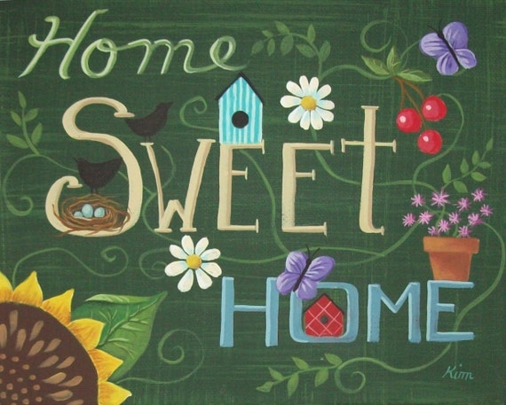 Home Sweet Home Abstract Floral Folk Art Print   Il 570xN.303653824 