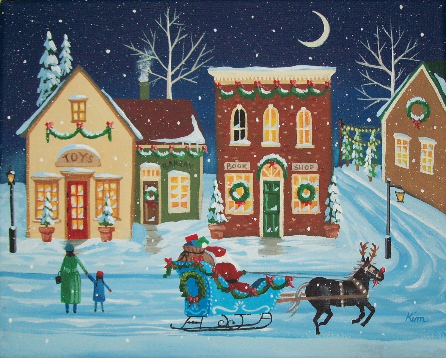 Christmas in the City Folk Art Print