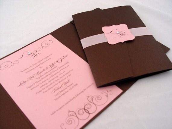Elegant Pink and Brown Wedding Invitation Il_570xn