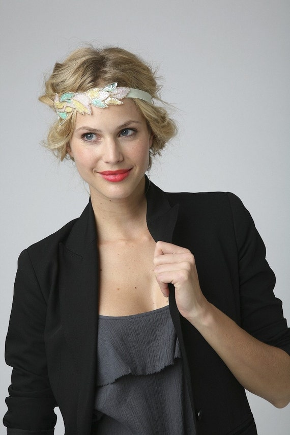 Sherbert Sequin Leaf Applique Headband or Halo